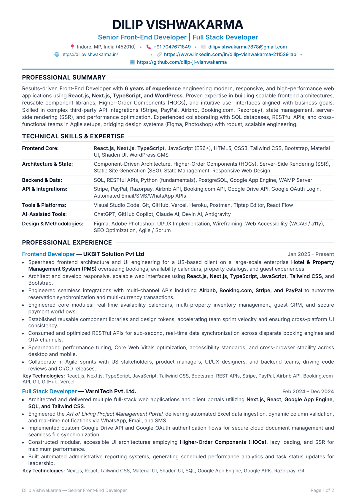 Dilip Vishwakarma | Senior Front-End & Full Stack Developer